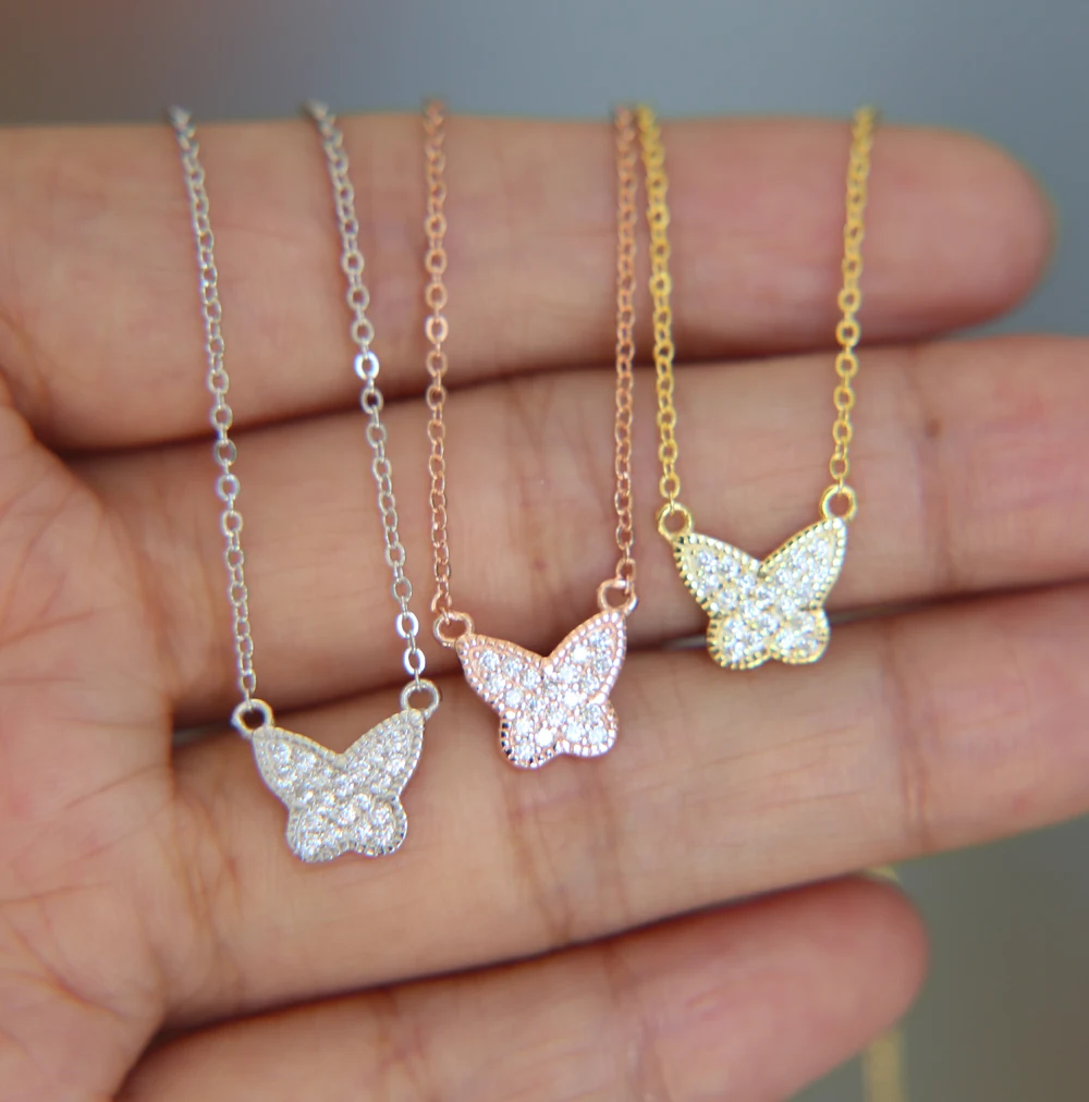 Летнее ожерелье с милой бабочкой изящное минималистичное серебряное милое