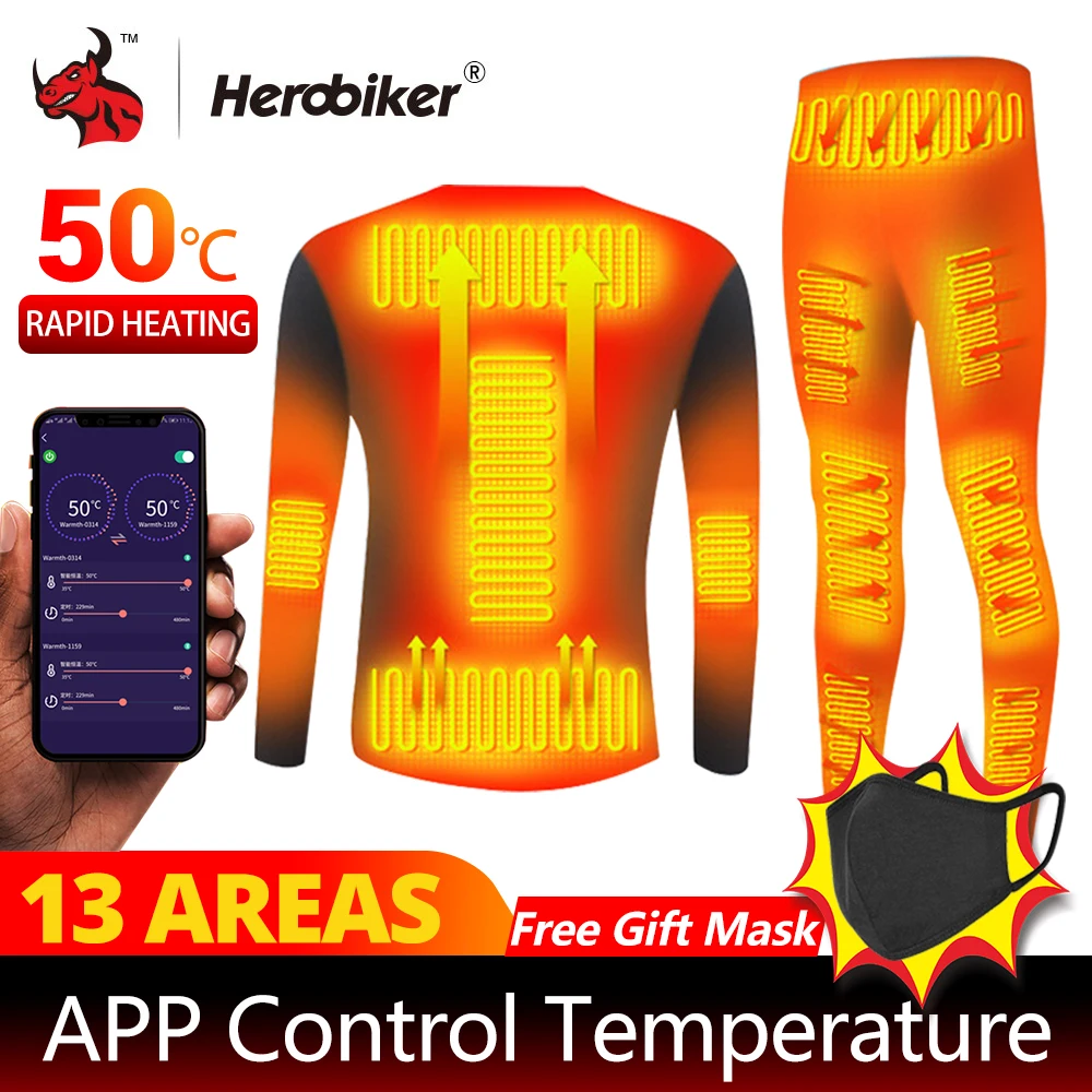 

Winter Heating Underwear Suit USB Battery Powered Electric Heated Fleece Lined Ski Thermal Tops Pants Smart Control Temperature