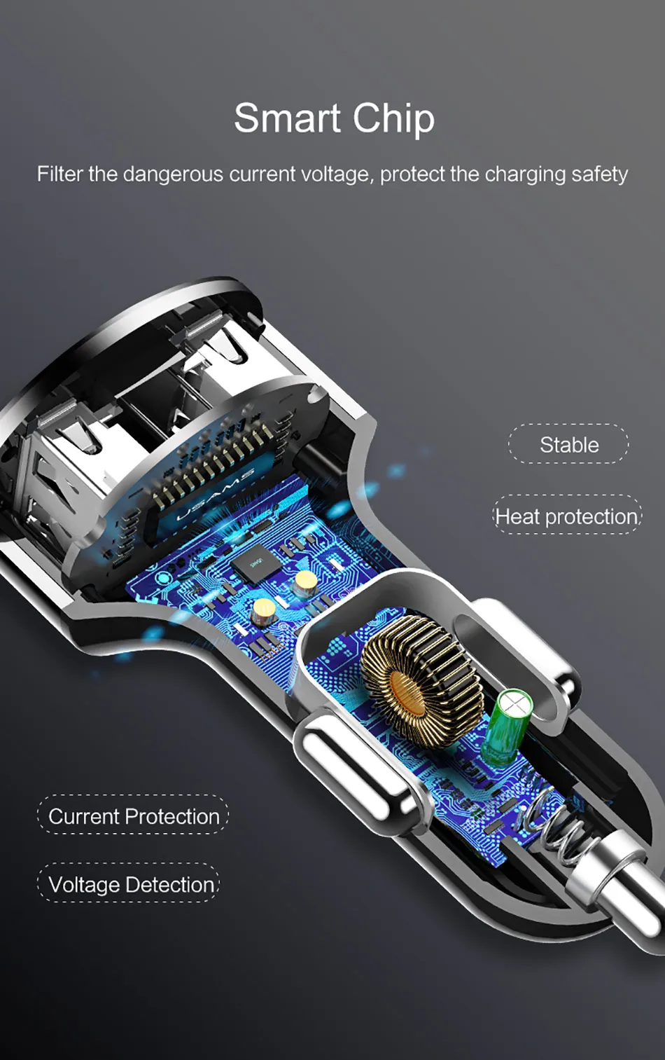 Автомобильное зарядное устройство USAM двойное автомобильное usb-устройство для зарядки телефона светодиодный дисплей USB зарядное устройство для samsung Xiaomi huawei универсальное USB зарядное устройство для телефона планшета