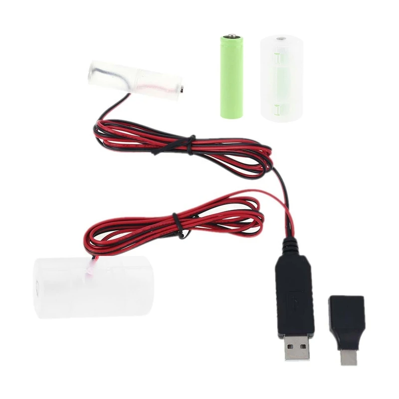 Сетевой преобразователь USB/Type-C в Устранитель аккумулятора размера AA + D Замена 1-4