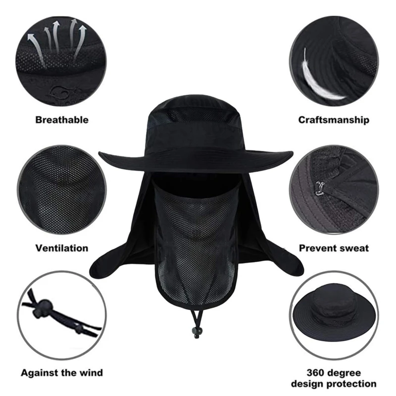 Съемный чехол для шеи с откидной крышкой лица шляпа широкими полями рыбалки
