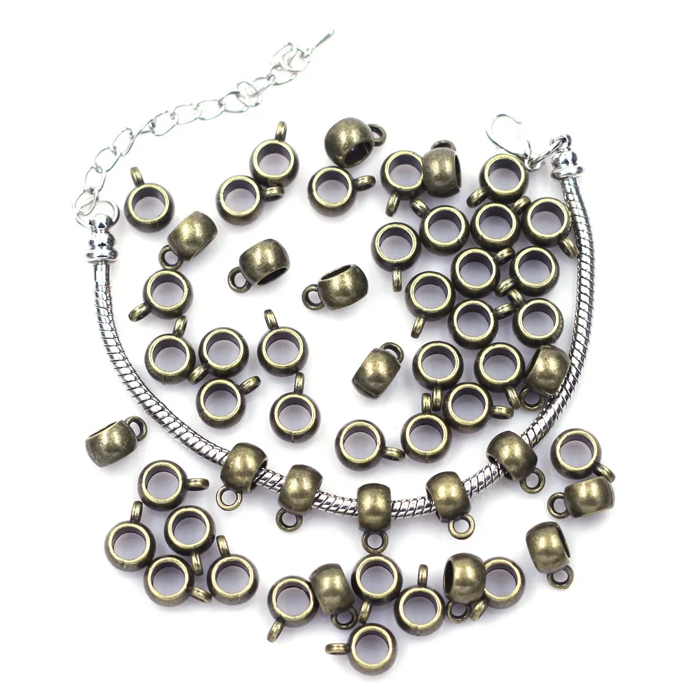 

20Pcs Bail Spacer Beads Round Metal Bronze Tone Fit European Charms Bracelet Jewelry DIY Findings 11x8mm