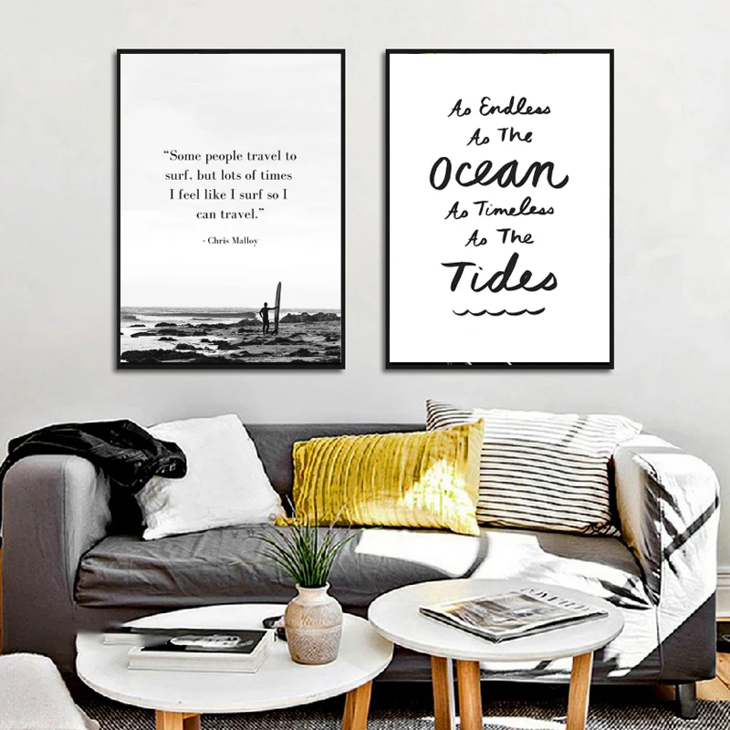 Винтажный ретро постер пальмы для путешествий Черный Белый пляж серфинг жизнь