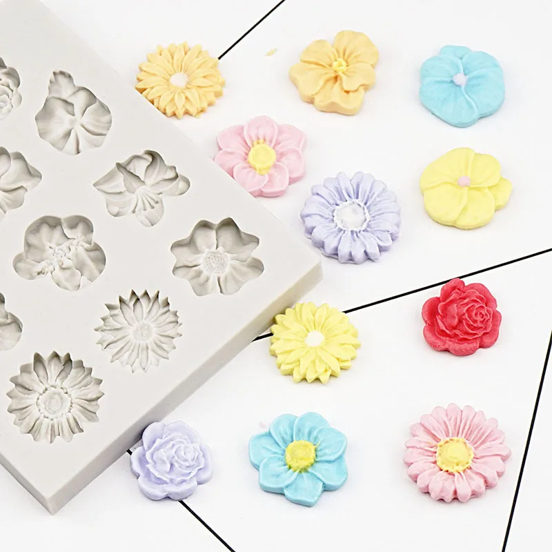 

Hot Sale Sunflower Rose Daisy Flowers Silicone Mold Cake Border DIY Decoration Chocolate Craft Polymer Clay Crafts 3D Mould Tool