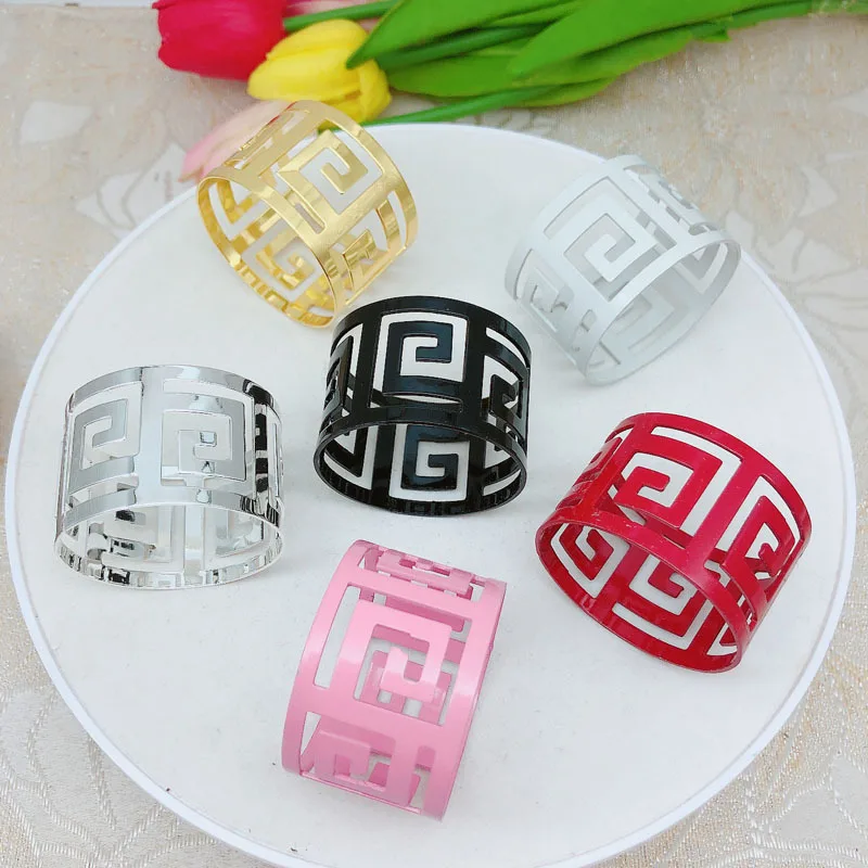 

6pcs Back Pattern Napkin Rings Serviette Ring Napkin Buckle For Wedding Party West Dinner Table Decoration Napkin Holder Kitchen