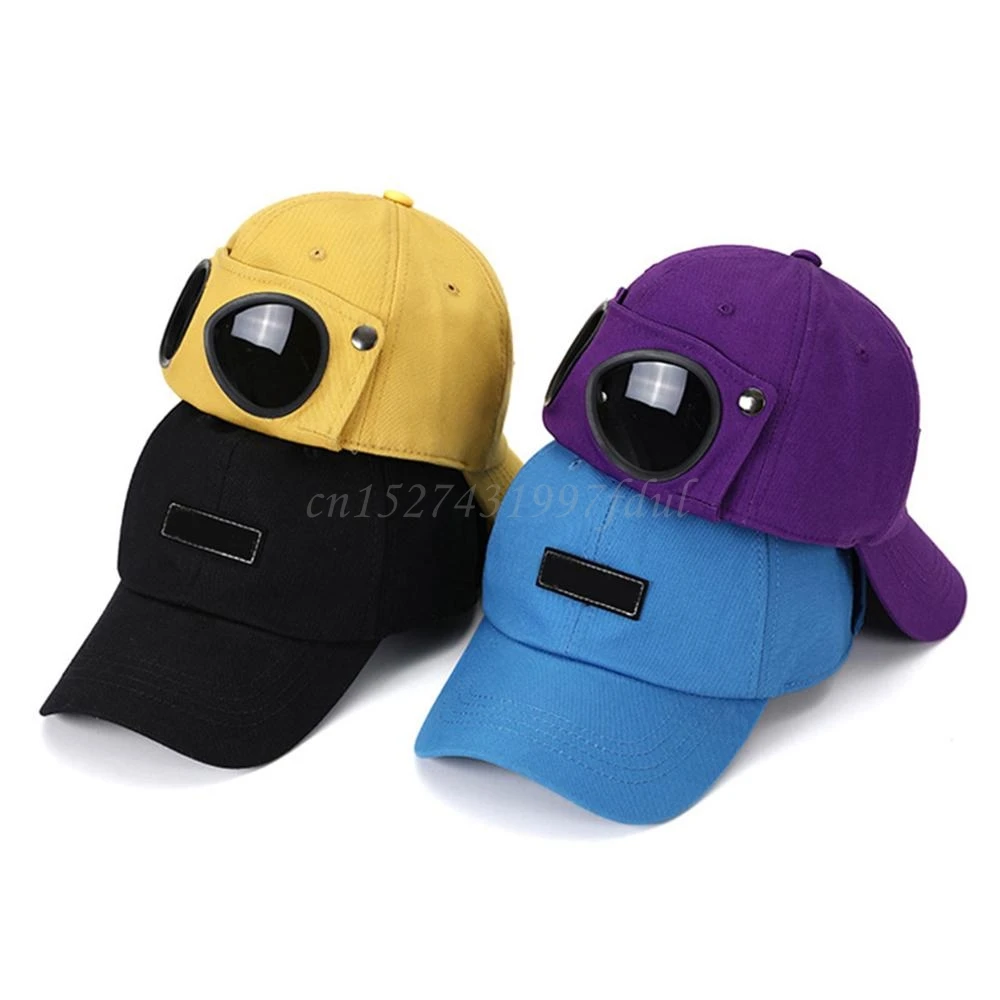 Adult Novelty Pilot Glasses Goggles Baseball Cap 2 in 1 Harajuku Hip Hop Vintage Sunglasses Outdoor Sunscreen Peaked Hat