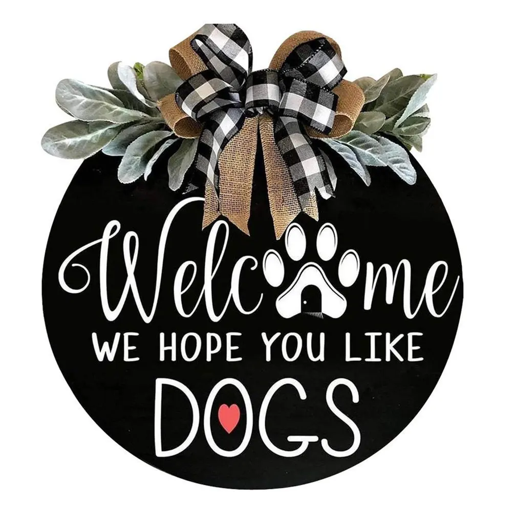 

Front Door Welcome Sign Round Loop Hanger Outdoor Hanging Vertical Sign Home Decoration 29cm Black Crown