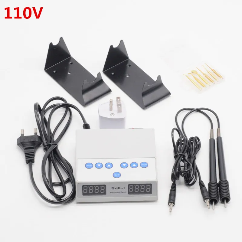 110V Set Тонкий Электрический ваксир резьба нож машина Двойная ручка и 6 наконечников для стоматологической лаборатории пункт - Цвет: 110V Set