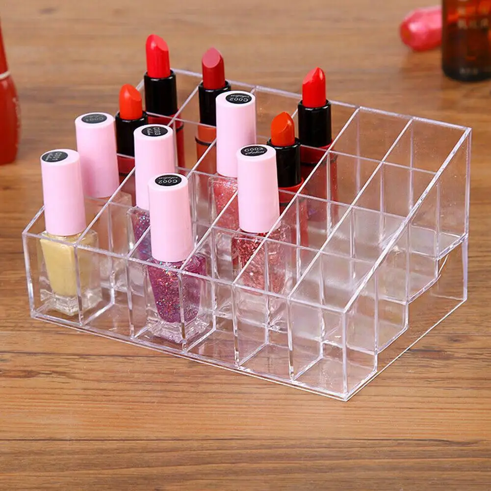 

24 Lattice Trapezoid Plastic Transparent Makeup Display Quality Rack Holder Box Rack Lipstick Stand Organizer Cosmetic High O9M2