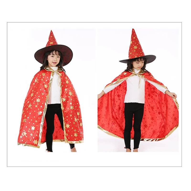 Накидка волшебника на Хеллоуин и Рождество с шапкой карнавальный комплект