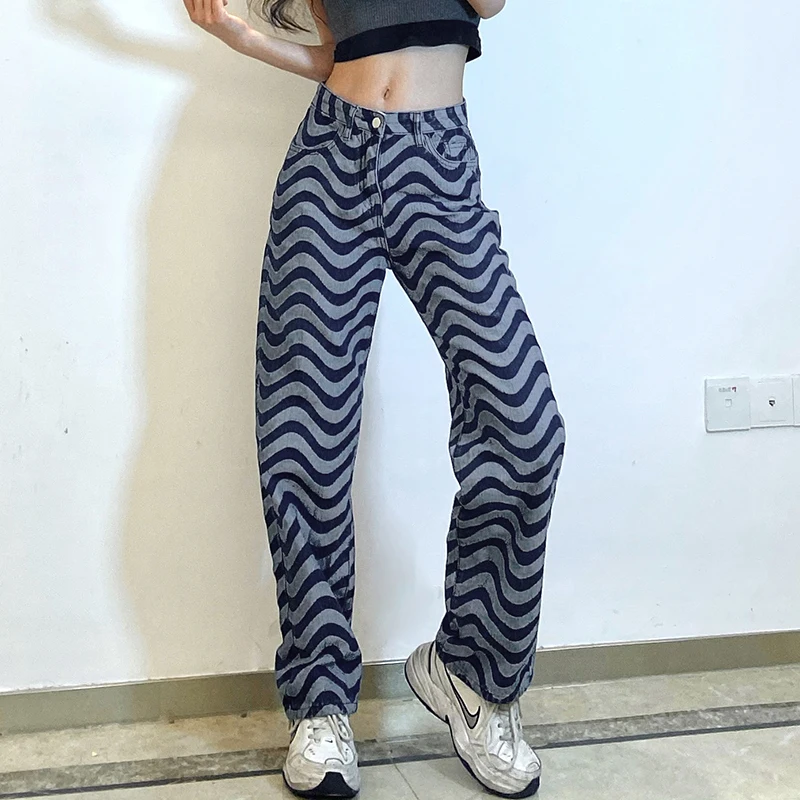

2021 Retro Streetwear Green Y2K Pants Baggy Vintage Wave Print Casual Harajuku Joggers Fitness Hippie 90S Aesthetic Waatfaak