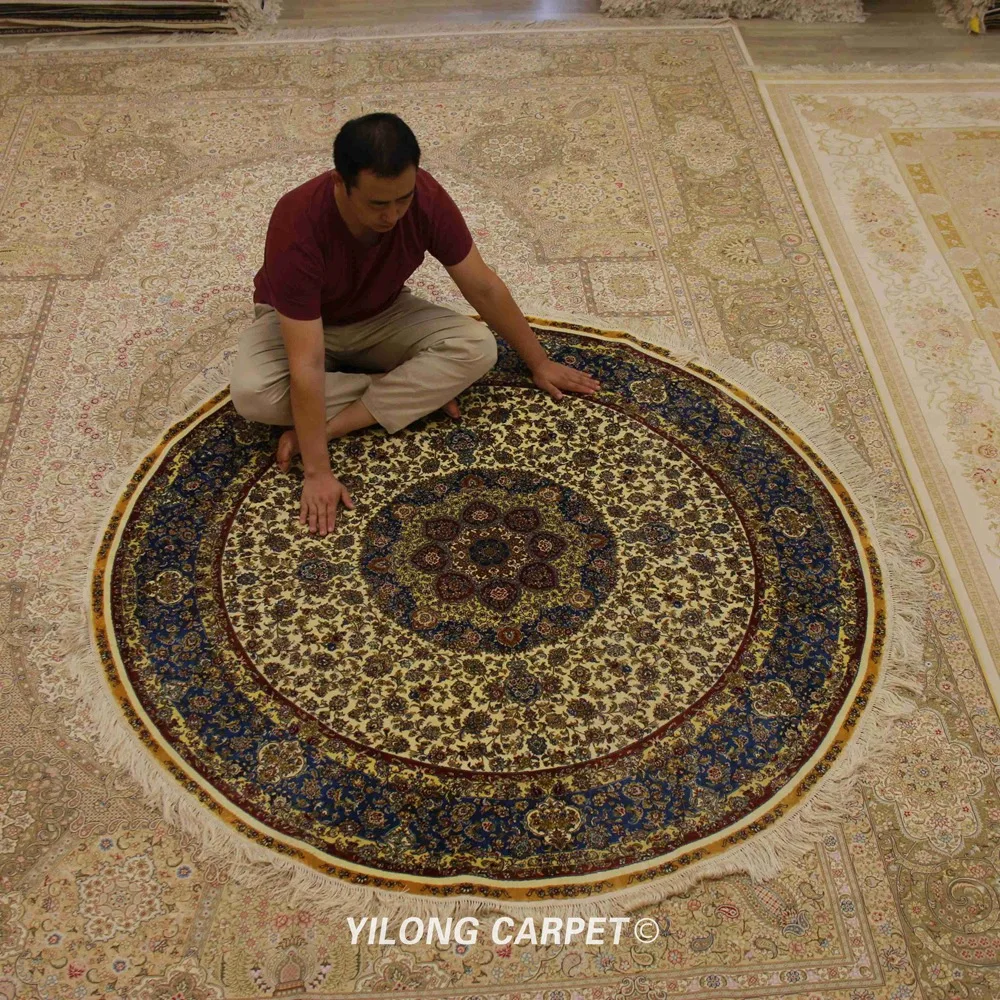 YILONG круглая ручная работа Плетеный Ковер изысканный персидский шелковый круглый