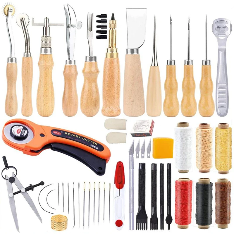 

LMDZ 53 шт набор кожаных инструментов для работы, кожанный брус, Awls, Prong Punch и другие инструменты для работы с кожей своими руками