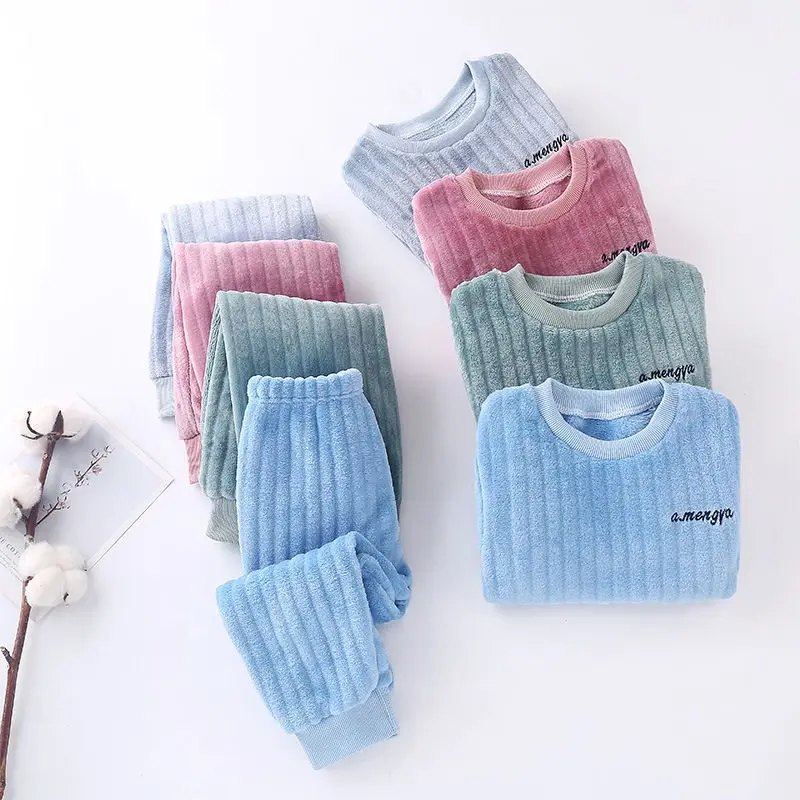 2021 nuevo invierno de los ni&ntilde;os trajes de pijama c&aacute;lido pijamas para ni&ntilde;os ni&ntilde;as espesar ropa de franela de lana de los ni&ntilde;os Set de ropa de casa-1