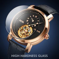 2021 fashion business automatic mechanical watch men gyro decoration mens wristwatches leather strap clock skmei reloj hombre