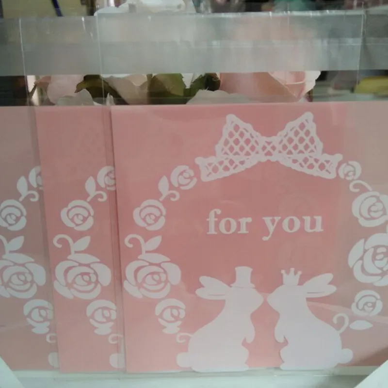 

500Pcs/Lot 7*7cm "for you" Pink Rabbit Plastic Cookie Cake Packaging Bag for Party Snack Self Adhesive Baking Poly Package