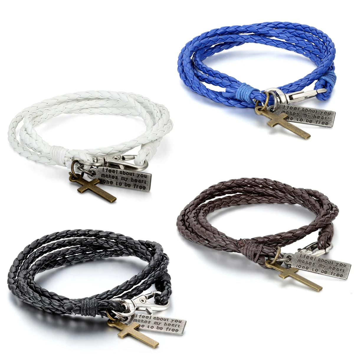 Мужской многослойный Плетеный браслет черный кожаный с крестом винтажная