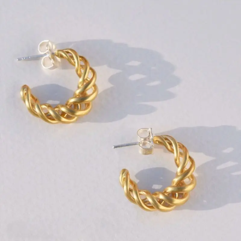 

Спиральный круассан серьги-кольца для женщин, медный линия полый поворотный круглые серьги панк вечерние Ювелирные серьги для женщин