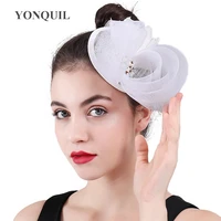 white fascinators for women elegant flower headwear wedding church headpiece with flower nice headpiece hair clip ladies hats