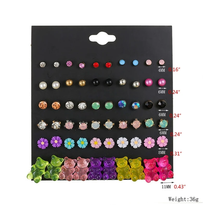 

Набор сережек-гвоздиков для маленьких девочек, разноцветные Украшения в виде милого медведя, искусственный циркон, 30 пар