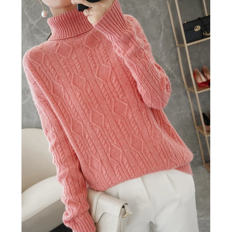 adishree 2020 woman winter 100% Cashmere sweaters autumn knitted Pullovers High Quality Warm Female thickening Turtleneck