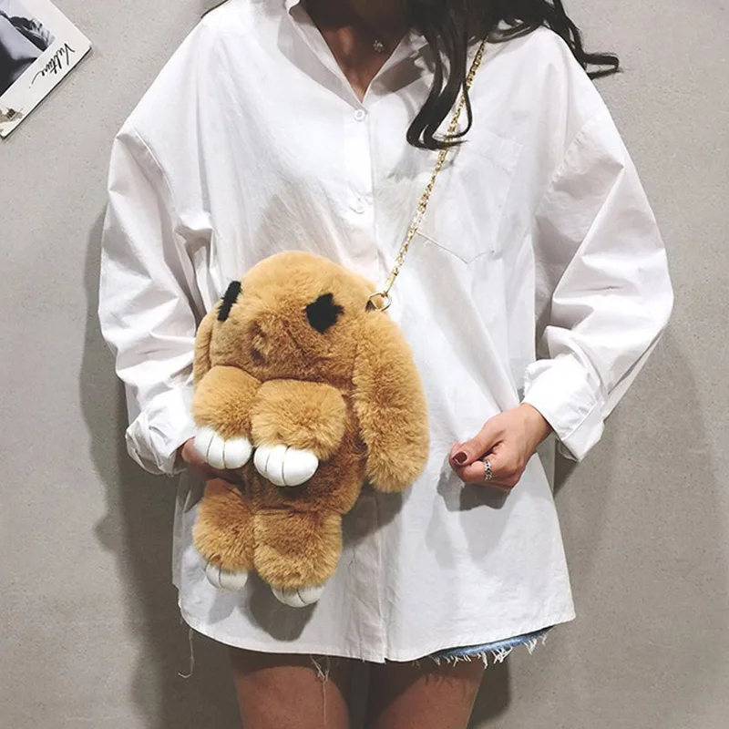 Женские плюшевые сумки в Корейском стиле с принтом животных, Kawaii, школьные сумки для девочек, плюшевые сумки в форме кролика, сумки-мессенджеры