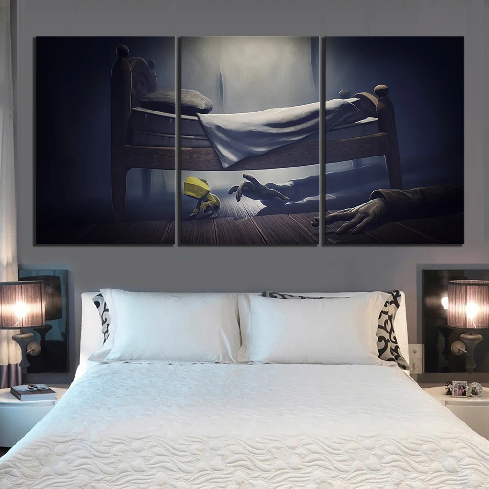 

3 Piece HD Fantasy Art Cartoon Picture Horror Game Little Nightmares Bedroom Game Scene Poster Canvas Paintings for Wall Decor