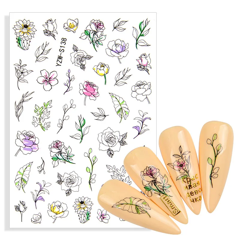 

1 лист, новинка 2021, наклейка для ногтей, эскиз, цветок, Бабочка, Простые Летние переводки «сделай сам» для маникюра, аксессуары для украшения ...