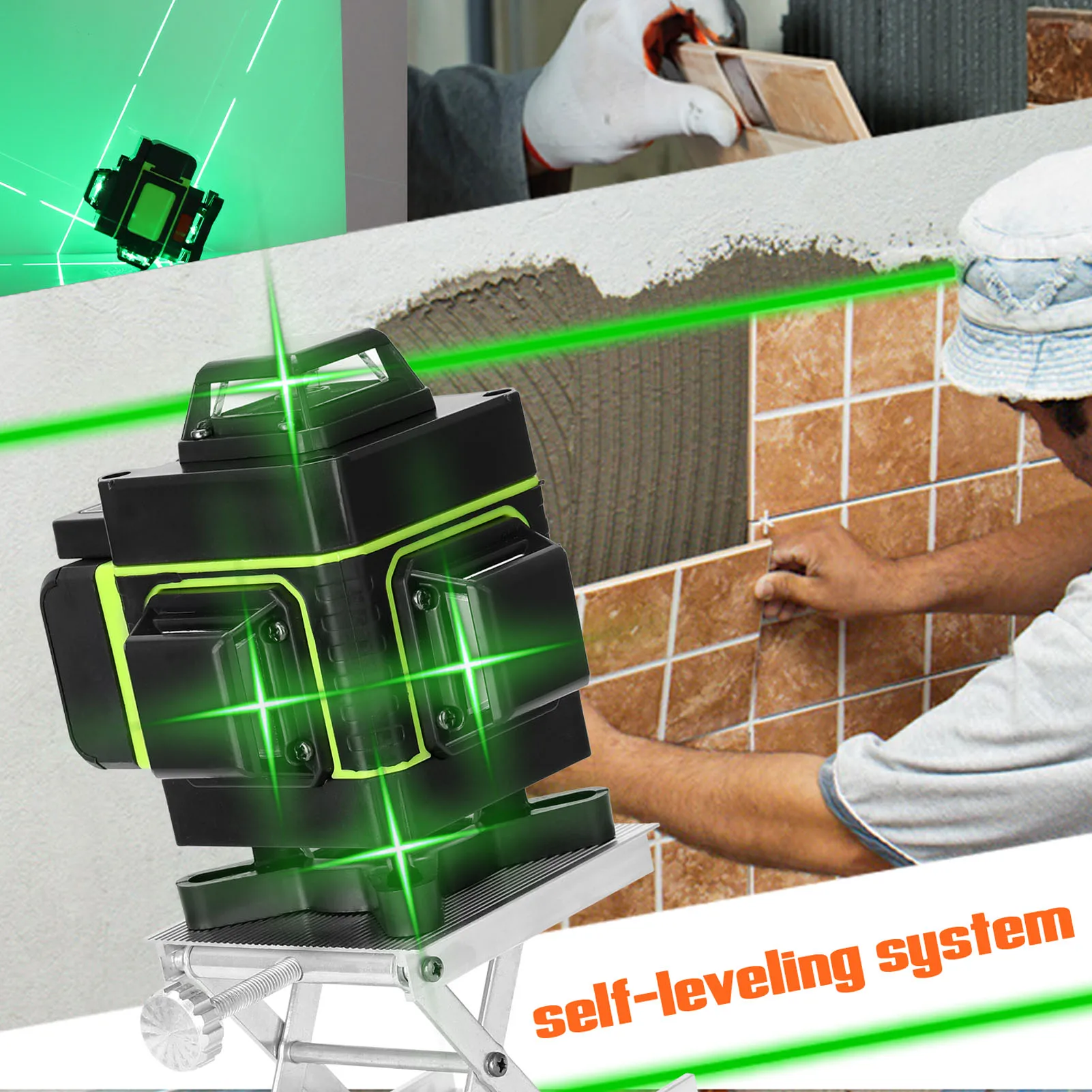 

4D 16 Lines Laser Level 360 Horizontal and Vertical Cross Super Powerful Green Laser Beam Line Laser Level Device Remote control