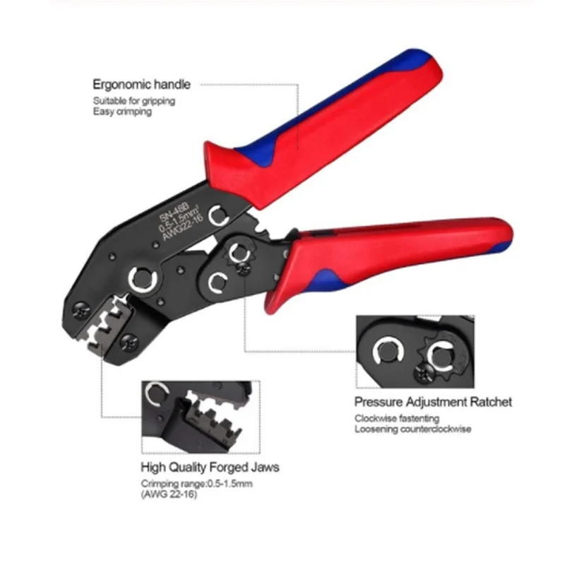 

SN-48B crimping pliers 0.5-2.5mm² YEFYM high precision jaw with TAB 2.8 4.8 6.3 car terminals sets wire electrical hand tools