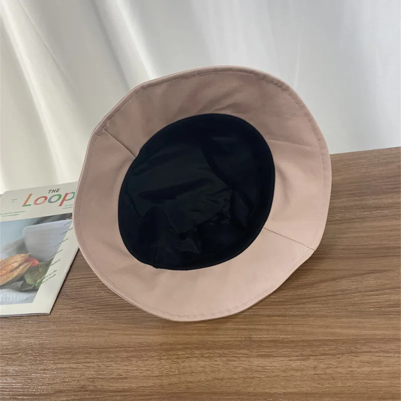 2021 Sweet Spring Summer Wide-Brimmed Women's Fashion Sunshade Flat-Top Fisherman Hat Letter Embroidery Literary Style Basin Hat
