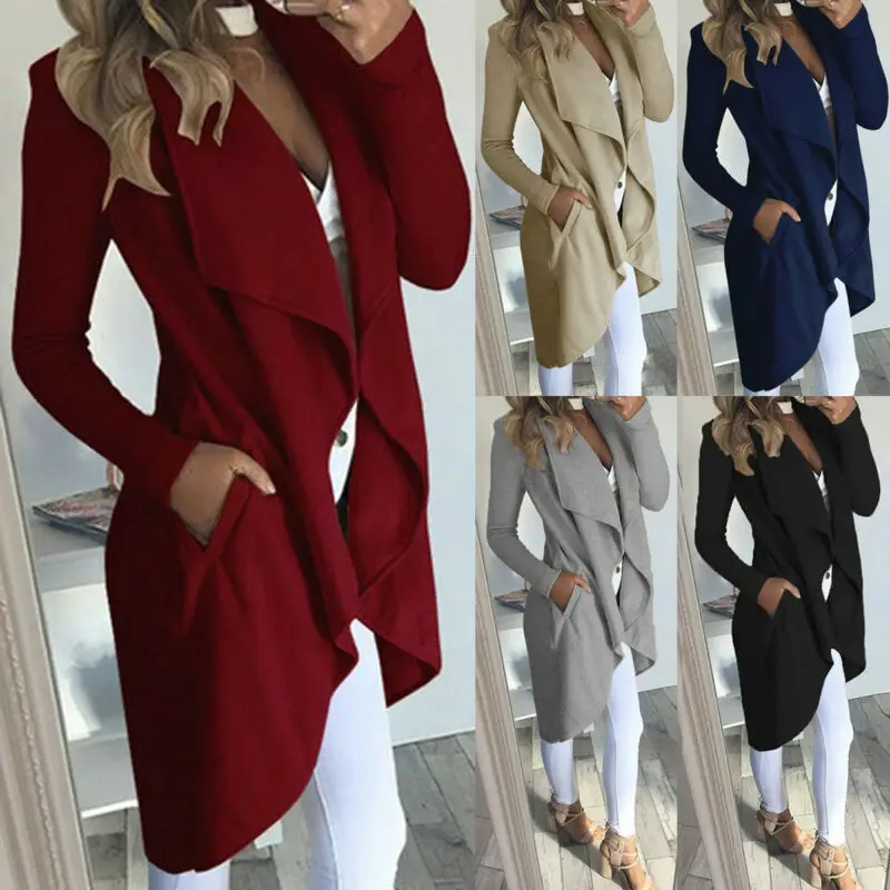 

Brand New Women Trench Fashion Women Slim Long Sleeve Casual Irregular Suit Coat Outwear Cardigan Solid Pocket Fashion Hot 2019