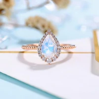 high quality 925 sterling silver ps 6x9 mm rainbow blue natural moonstone pear halo ring engagement wedding ring for women gift