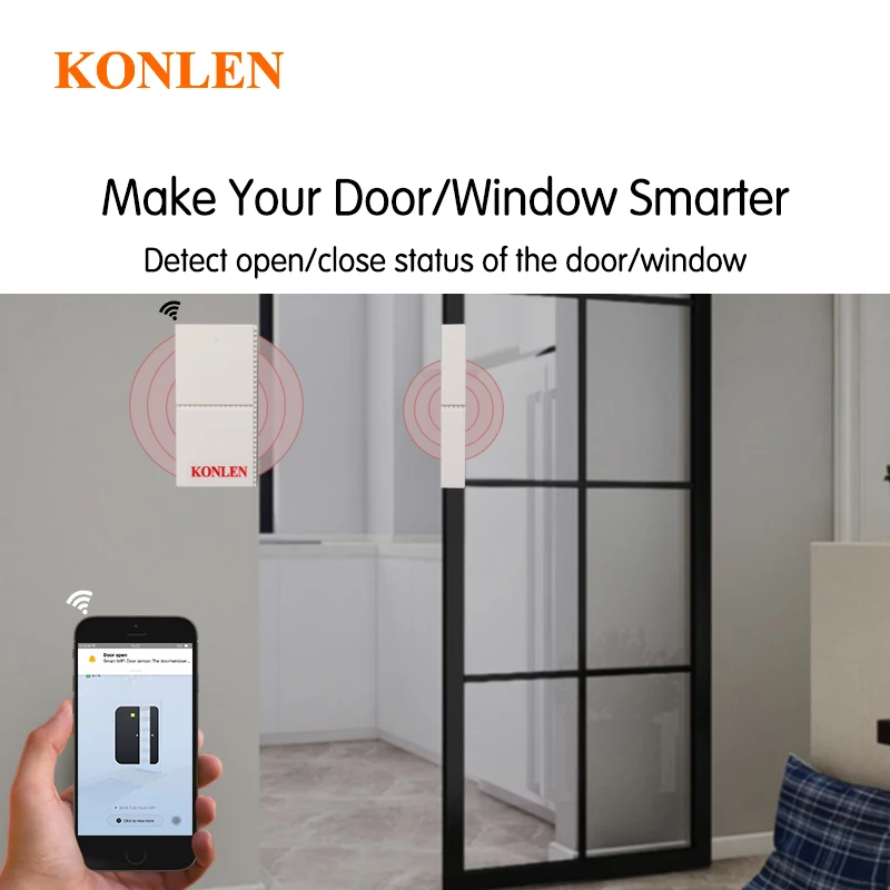 KONLEN Tuya wifi магнитный датчик двери контакт окно открытая сигнализация детектор умный жизни приложение оповещения Домашняя безопасность Google Alexa поддержка