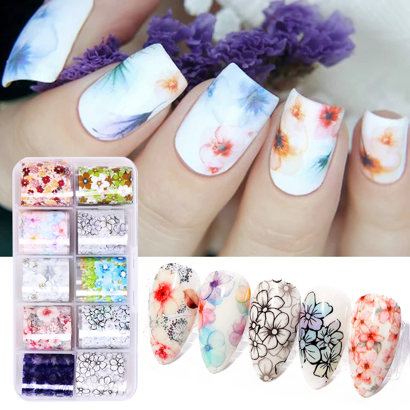 

10 Rolls Nail Foil Stickers Flowers Butterflies Pink Spring Summer Theme Transfer Decals Paper DIY Nail Art Decorations New