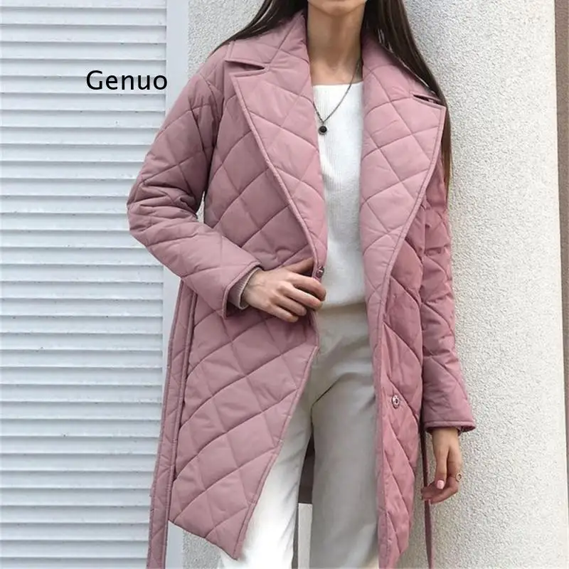 Lapel Mid-Length Padded Jacket 2022 Autumn and Winter Women's New Style Jacket Waist Pocket Padded Jacket Women