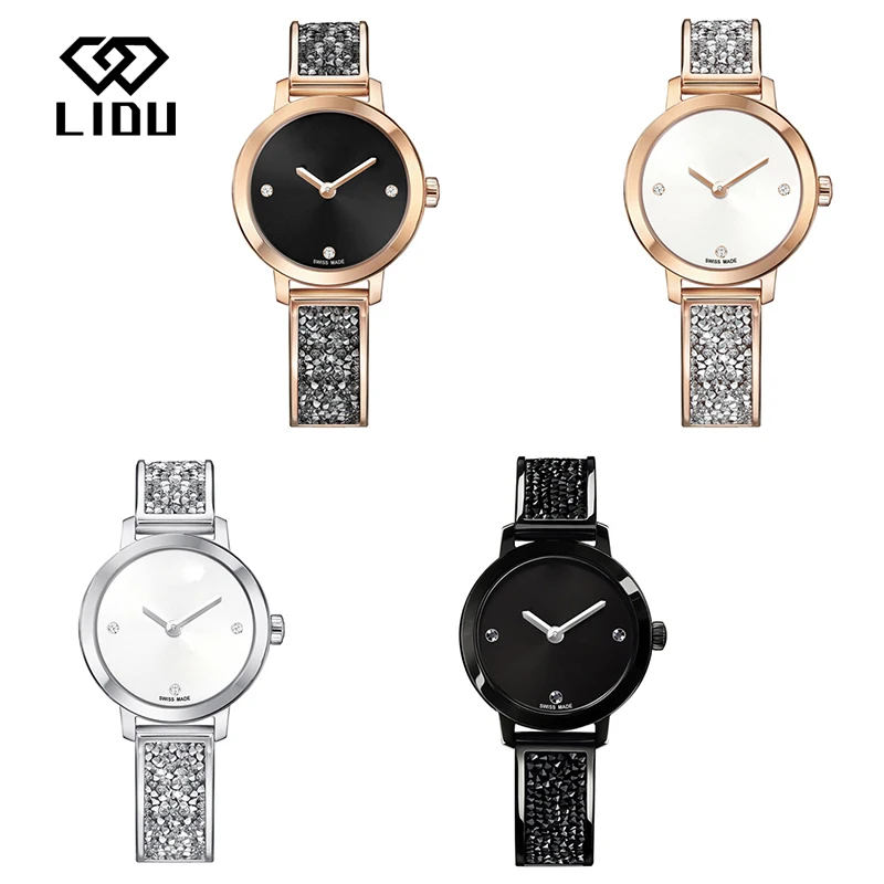 LIDU Высокое качество Модный элегантный Кристальный часы многоцветные подарки для