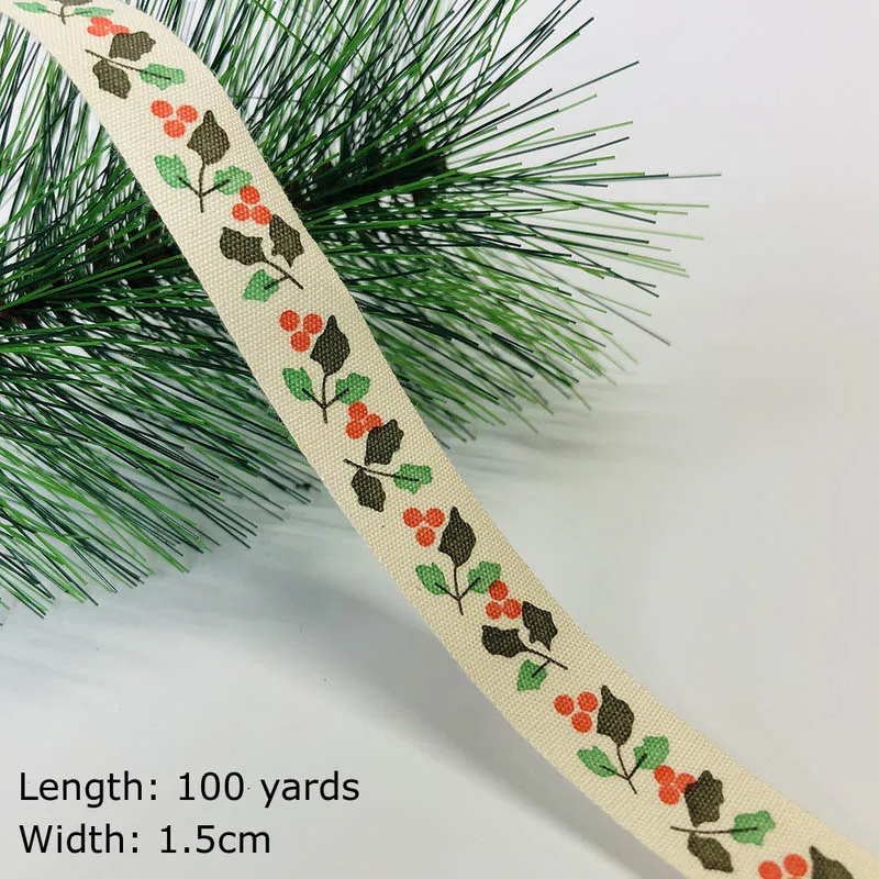 100 Yards 100 ярдов напечатанные хлопковые ленты Merry Christmas 15 мм DIY швейная подарочная упаковка хлопчатобумажная лента Новогодняя лента - Цвет: 100 Yards