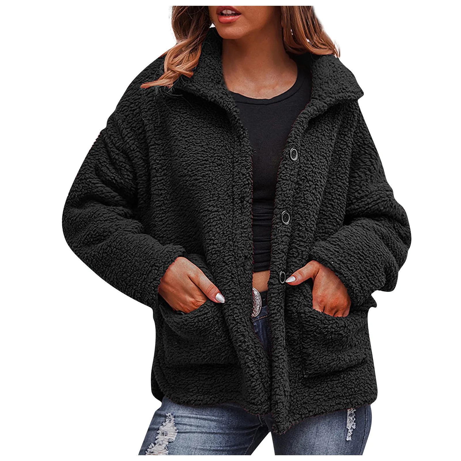 

Женская зимняя куртка с карманами, однотонная