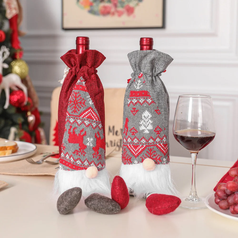 

Christmas Red Wine Bottle Covers Bag Linen Holiday Santa Claus Champagne Bottle Cover Christmas Decorations for Home