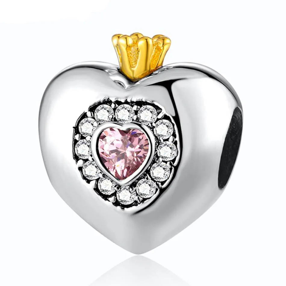 

Браслеты для девочек из бисера серебряные ювелирные изделия «сделай сам» принцесса сердце Корона Шарм Подходит Для женского браслета браслет розовый CZ