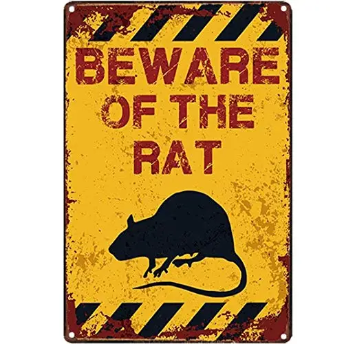 

Original Retro Design Beware of the Rat Tin Metal Signs Wall Art | Thick Tinplate Print Poster Wall Decoration for Yard