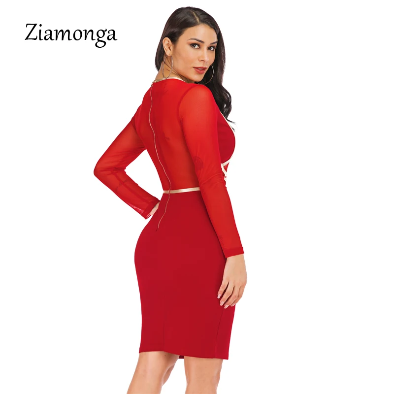 Ziamonga 2019 для женщин Весна с длинным рукавом Бандажное платье Vestidos элегантный Мини