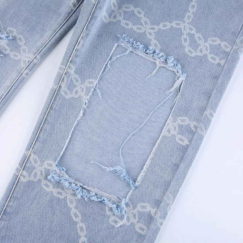 

Artsu Ripped Hole Denim Trousers Women Casual High Waist Straight Long Pants Vintage Blue Jeans Streetwear Summer ASPA82757