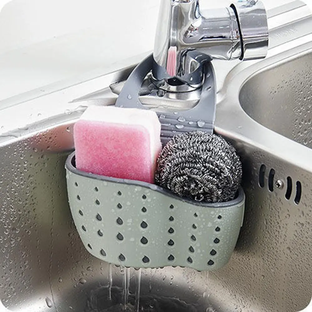 

Drain Basket Kitchen Organizer Home Storage Sink Holder Adjustable Soap Sponge Shlf Hanging Drain Basket Bag Kitchen Accessories
