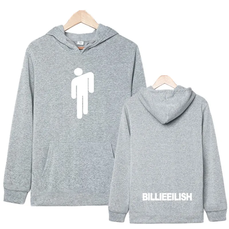 Light gray Новинка, хит, Billie Eilish, худи для мужчин, черный, хлопок, худи, пара Billie Eilish, толстовка, простая, сохраняющая тепло, для женщин/мужчин, худи, сгусток - Цвет: Light gray