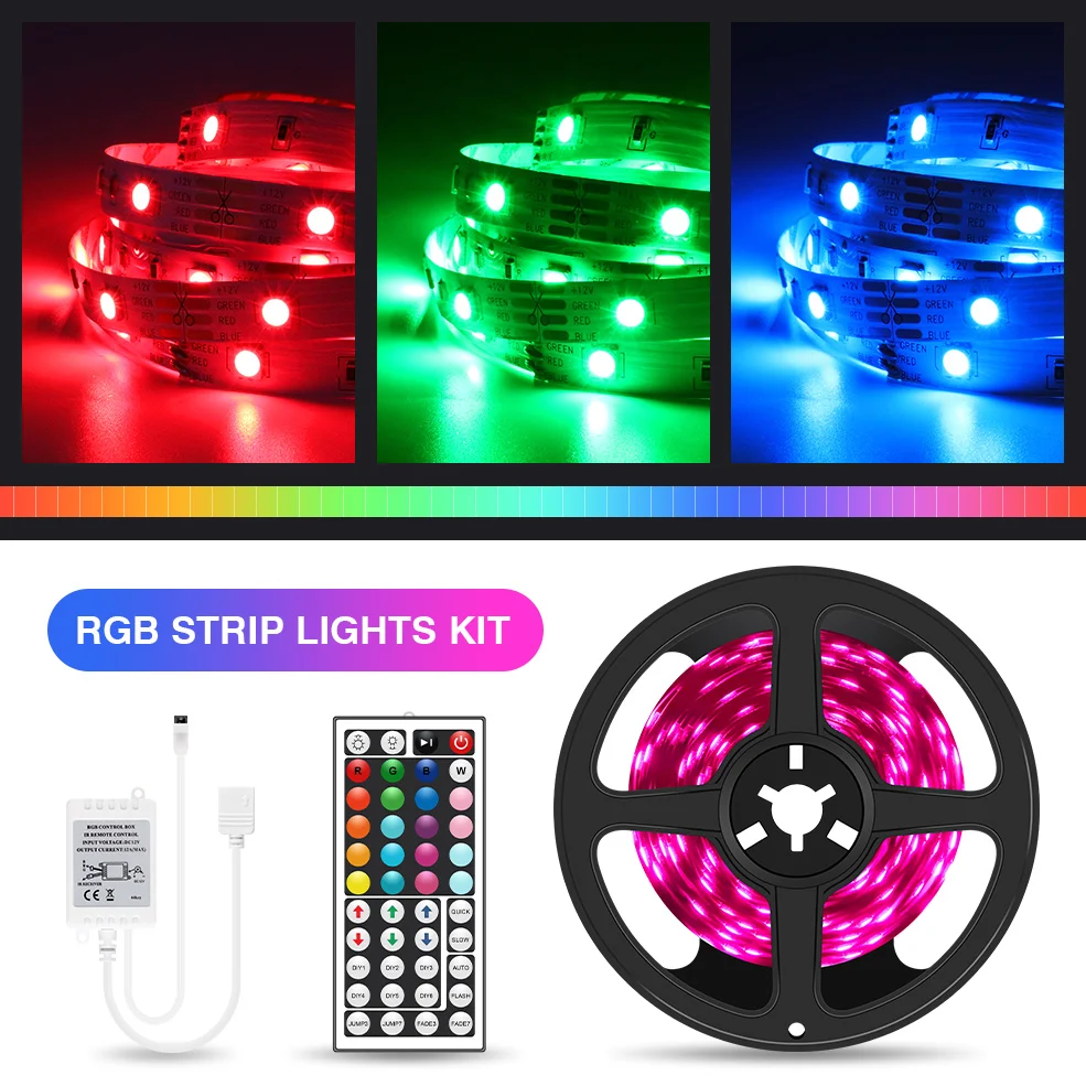 5M/10M/15M/20M  RGB LED Strip Light 5050 Ribbon LED Tape With IR 44Key Controller For Home Christmas Lights