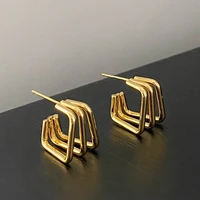 origin summer stylish gold color multi layer geometric hoop earring for women girls hollow out c shape open earring jewelry