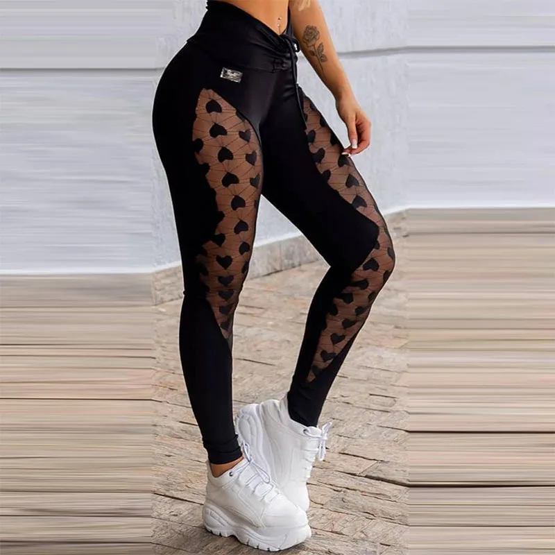 

Fashion Skinny Floral Lace Embroidery Pant Elegant Patchwork High Waist Sport Trouser Women Casual Slim Fit Skinny Sweatpants XL