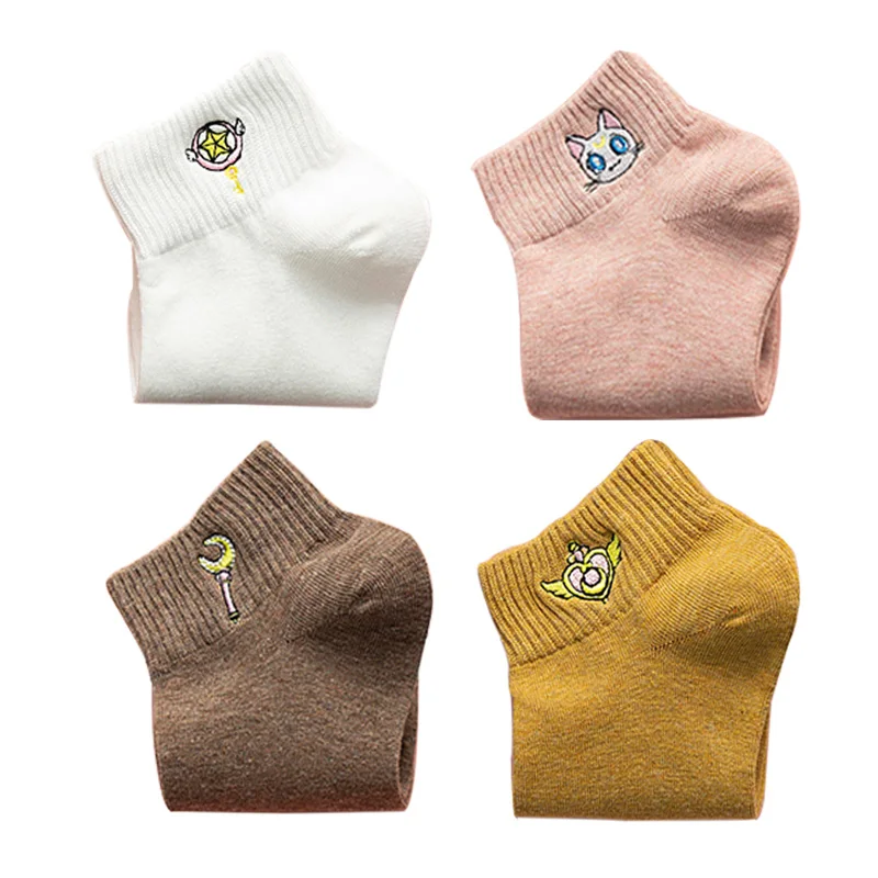 

Casual Kawaii Slipper Girl Embroidered Cotton Ankle Set Summer Low Cut